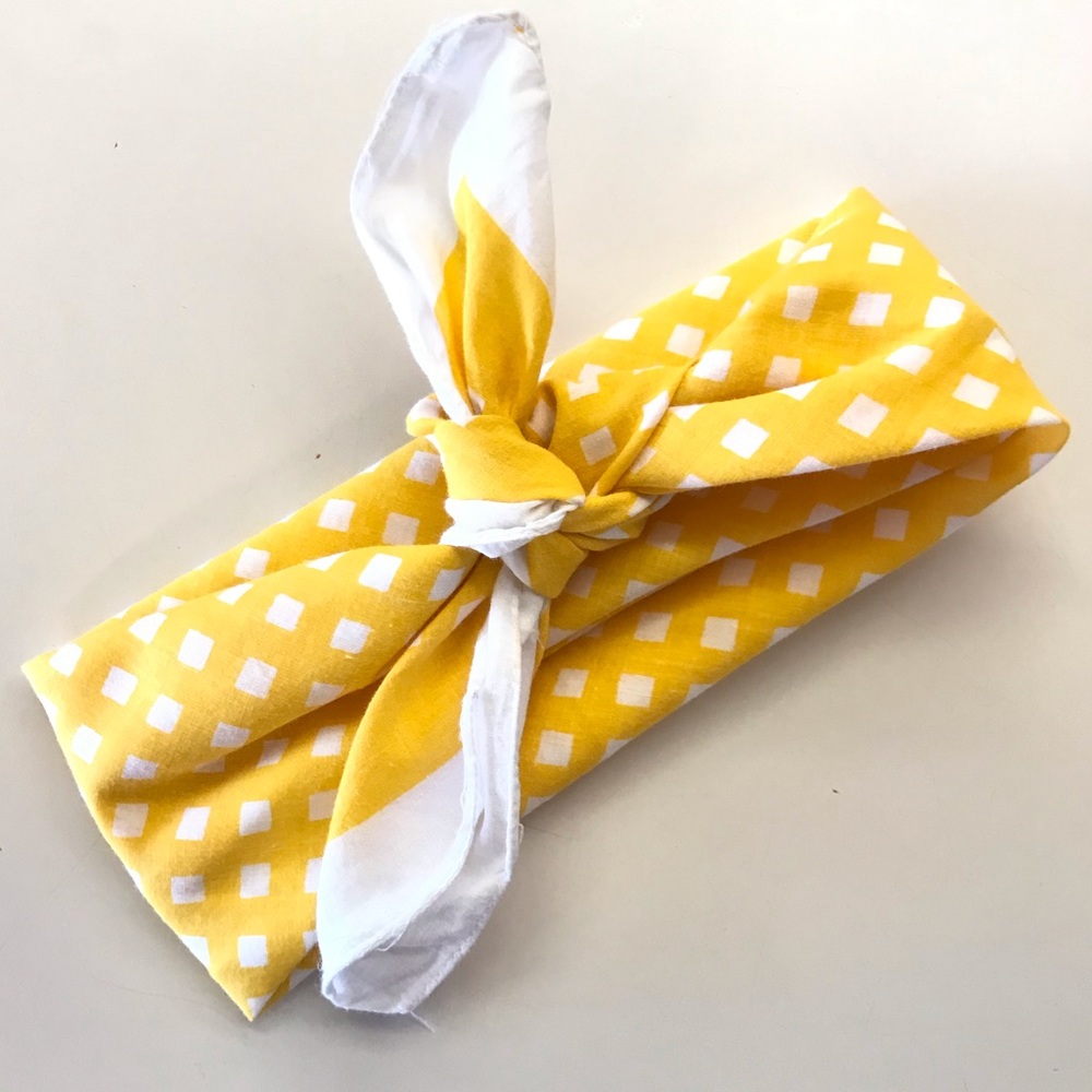 Yellow gingham neck scarf / ascot / headband